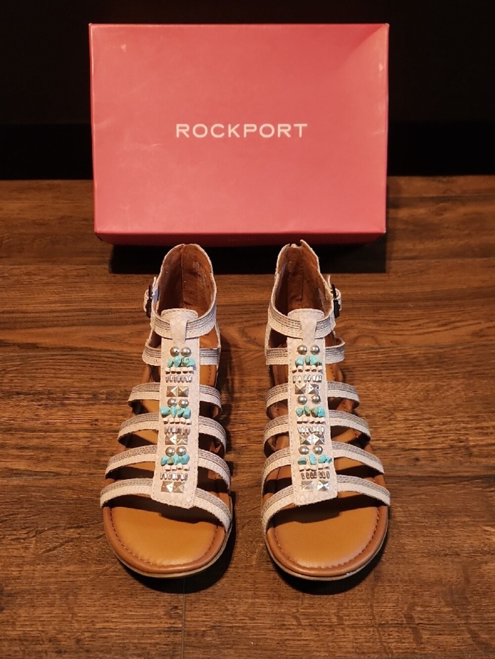 Women Rockport Women's Tan Strappy Beaded Gladiator Sandals - Picture 3 of 9